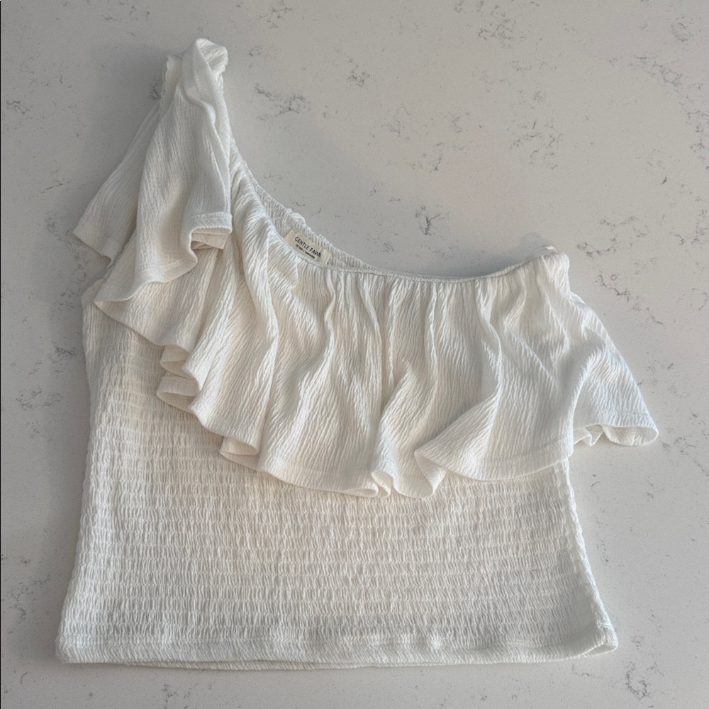 Gentle Fawn Margot One Shoulder White Ruffled Top Blouse (L)